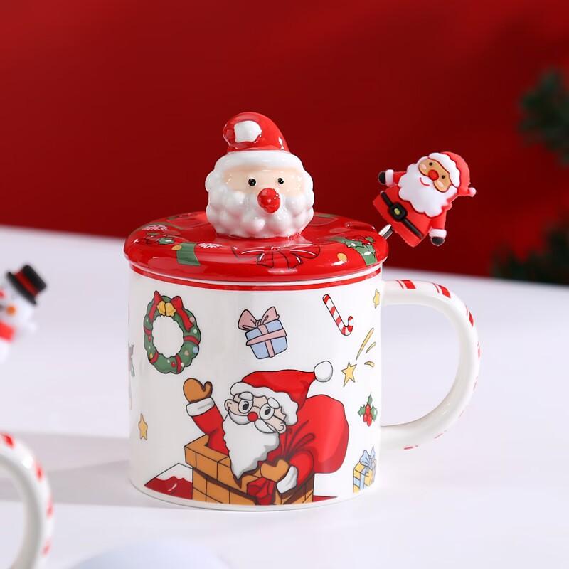 Festive Ceramic Santa Mug with Lid, Holiday Cartoon Coffee Cup, Large-Capacity Christmas Drinkware Gift