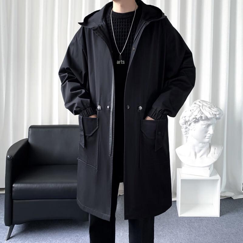 ROMON Men's Mid-length Hooded Business Casual Trench Coat