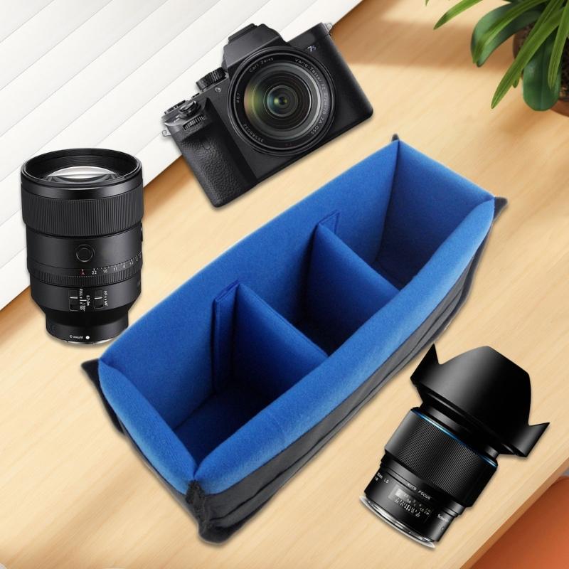Nylon Velvet DSLR SLR Camera Insert Organizers Case with Adjustable Padding for Safe Storage
