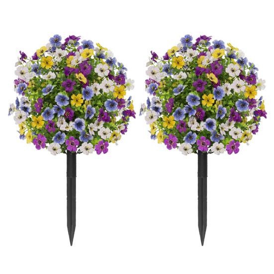 Artificial Violet Topiary Ball UV Resistant Violet Blooms Fake Evergreen Plants Flowers Brush with Ground Spike for Outdoor Indoor Garden Decor