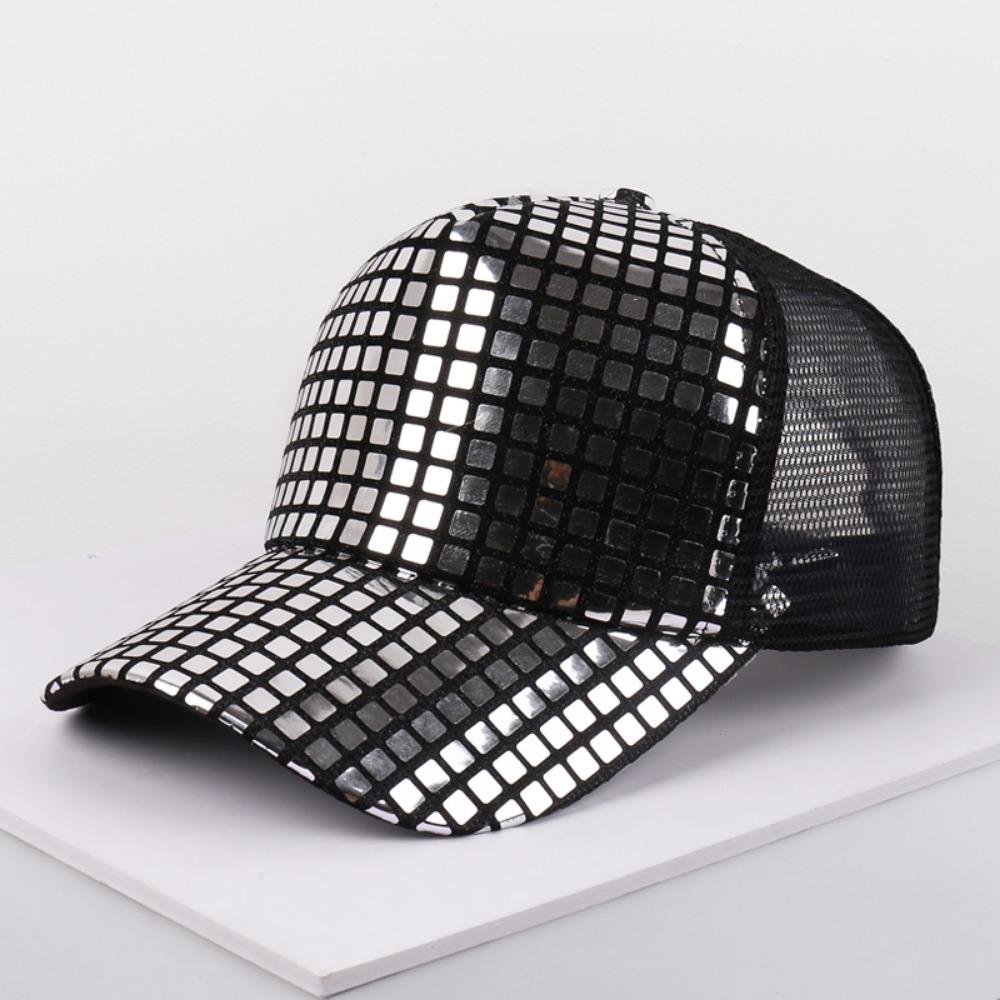 Fashion Shiny Baseball Cap Breathable Plaid Decorated Sunshade Hat Lightweight Duckbill Cap Beach Travel чёрный