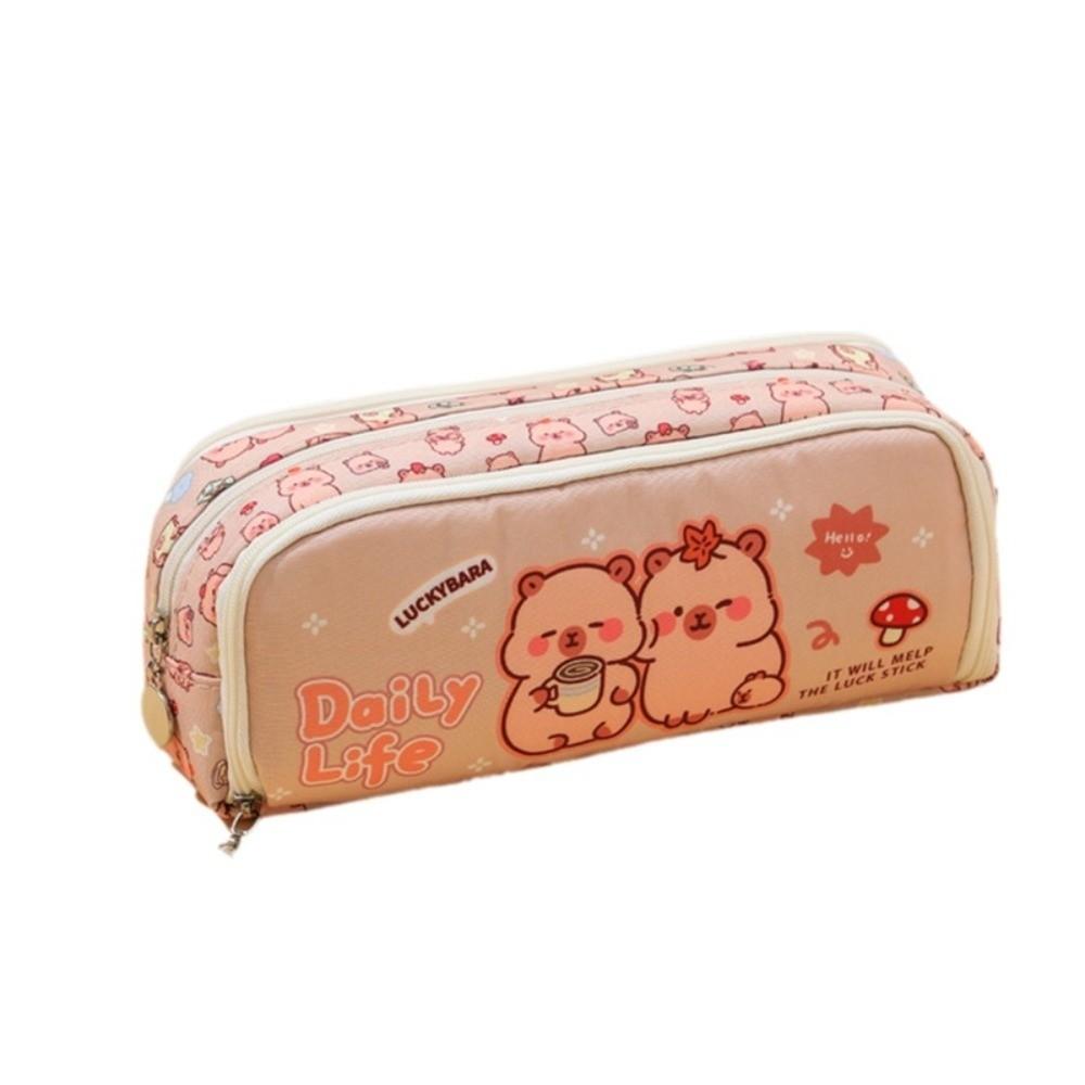 Multifunctional Pencil Case Double Opening Pen Box Cute Capybara Pen Case  School Supplies