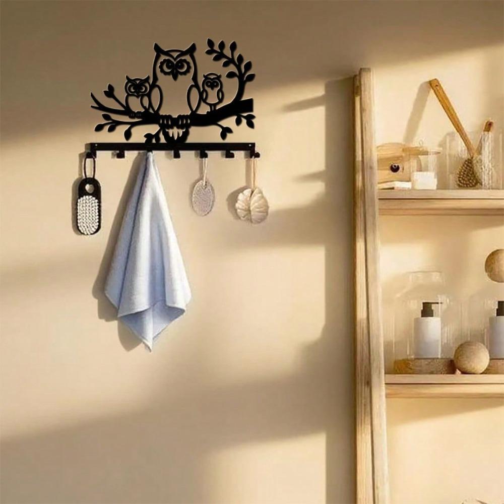 Owl Shaped Metal Key Hanger Wall Mount 7 Hooks Durable Rustproof Home Storage