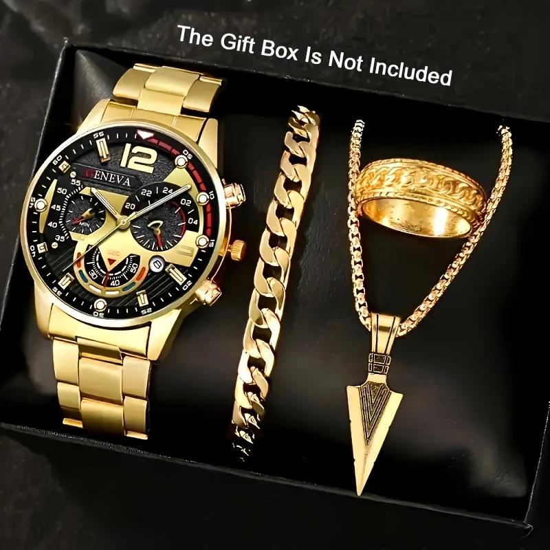 Watch Set, Watch, Men's Glass Quartz Watch, Steel Belt, One Men's Watch.