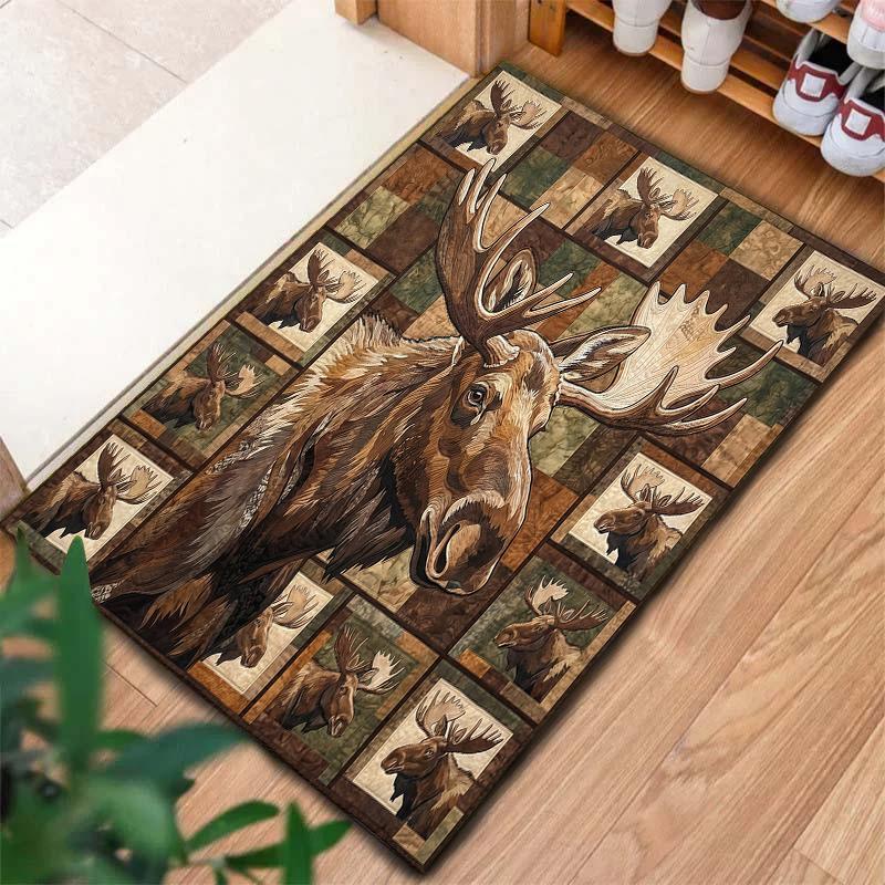 Retro Elk Animal Pattern Square Carpet,Area Rug,Carpet Rug for Living Room Bedroom Sofa Playroom Decor,Non-slip Floor Mat,Holiday Birthday Gifts