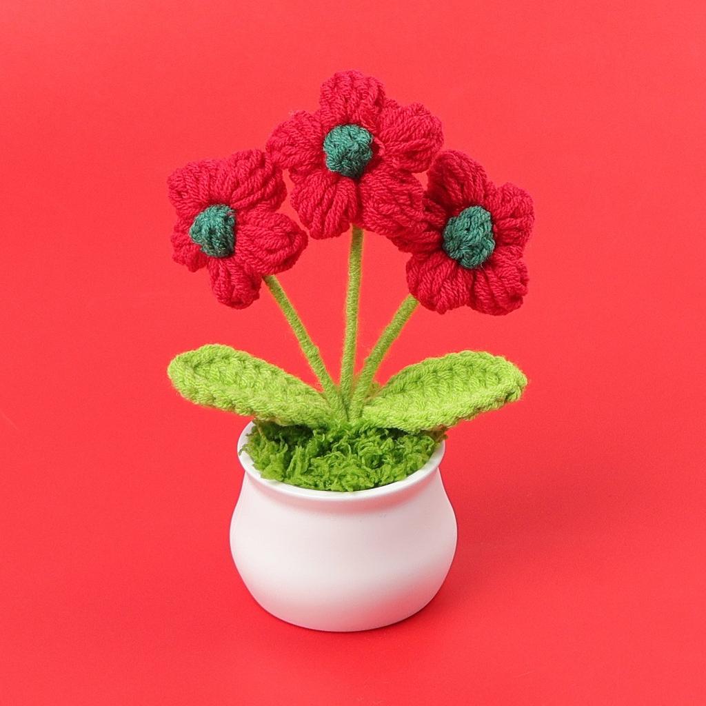 Hand-Knitted Wool Fake Flowers Set: Sunflower, Carnation, Tulip - Desktop Decor, Teacher/Student Gift, Everlasting Bouquet