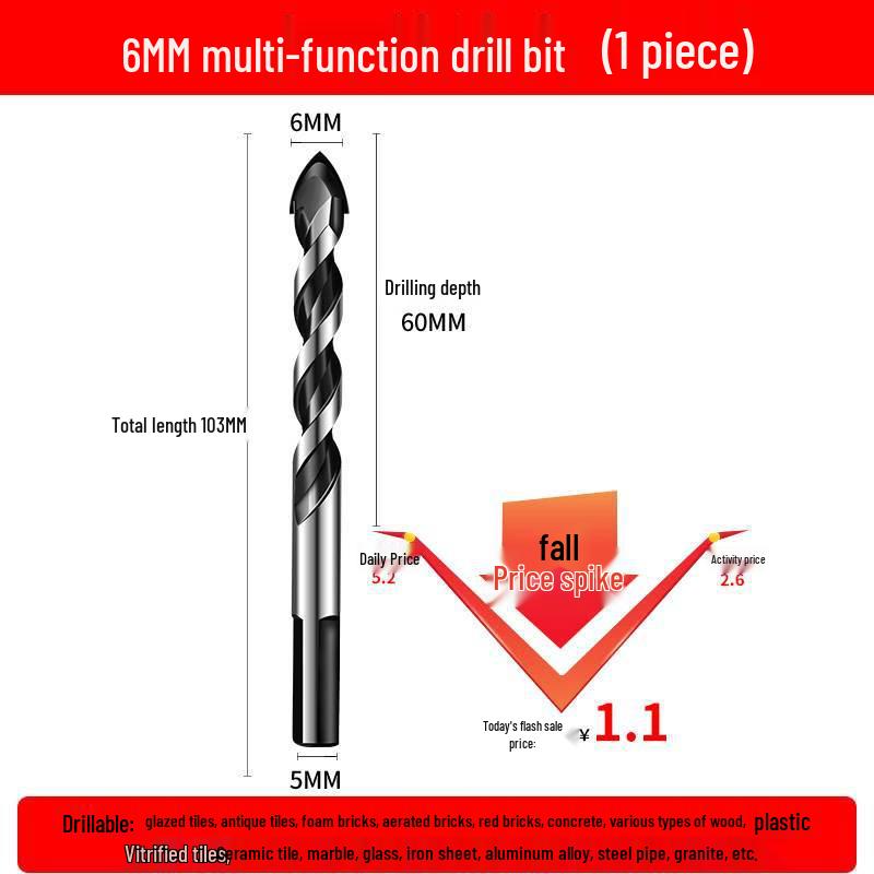 6mm Triangle Drill Bit for Tile, Concrete, Glass, and Cement