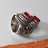 Vintage Exaggerated Boho Style Inlaid Red Zircon Large Classic Engraved Ring Women's Fine Zircon Party Favor Accessories