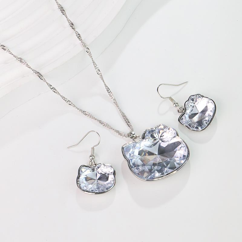 

Корейская мода Розовый кулон в виде котенка Ожерелье и Изысканный набор серег-цепочек для ключиц серебряный