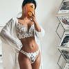 French Lace Flowers Embroidery Bra Set Sexy Deep V Push Up Bras Women Ultra Thin Underwear With Thongs Set Breathable Lingerie