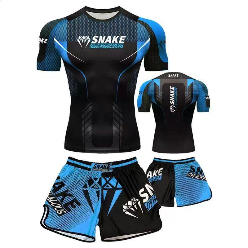 MMA Training Set Mens Short Sleeve Shorts Sanda Boxing Muay Thai Combat Sports Gym Workout