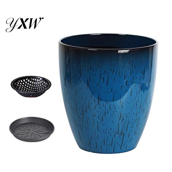 Contenedor Grande para Plantas Maceta Profunda Cerámica de Imitación con Agujero de Drenaje Resina Monstera Elegante Decoración de Porche Maceta Plato para Interiores