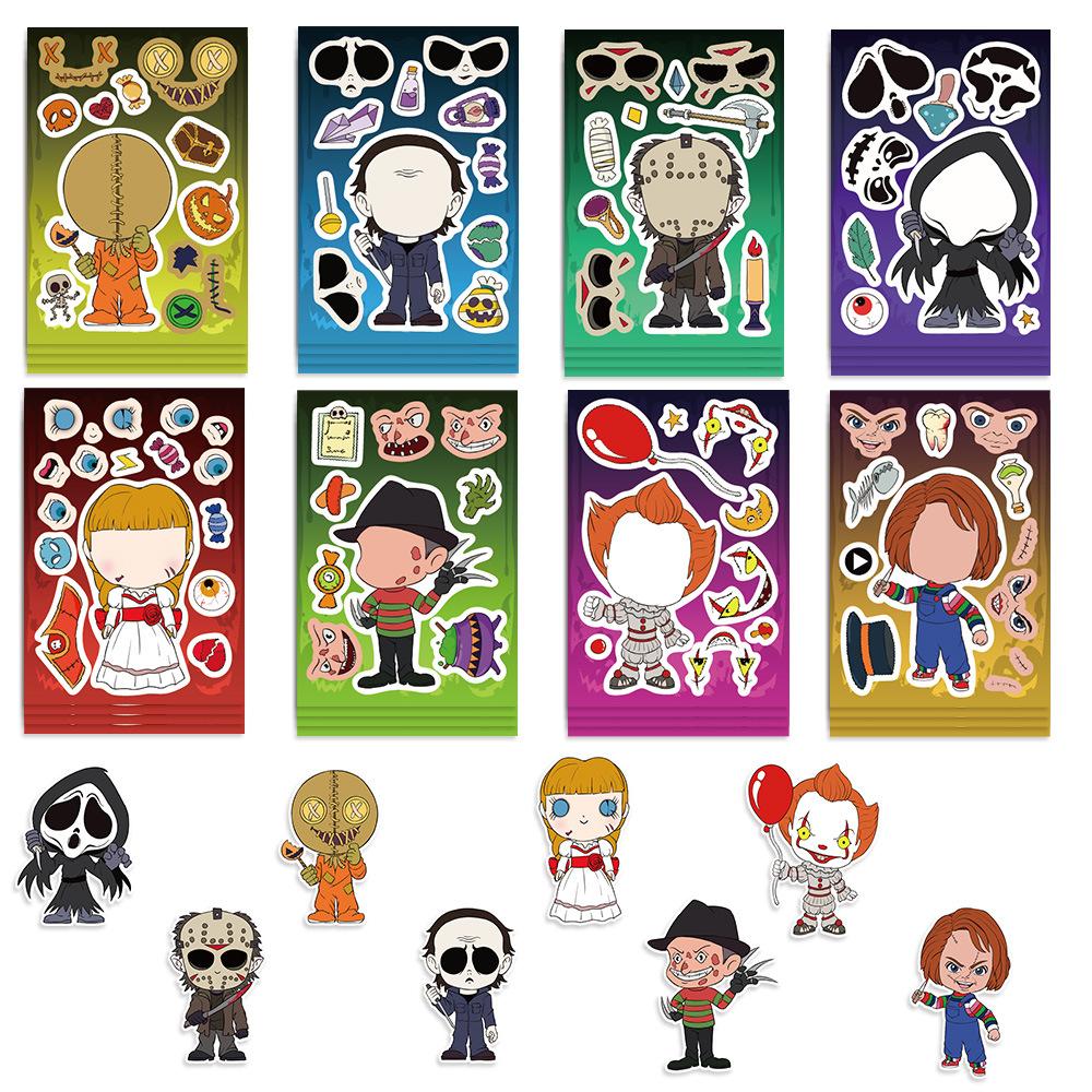 Toy Puzzle Cartoon Horror Movie Characters Halloween Make A Face Sticker Handicraft Waterproof Sticker
