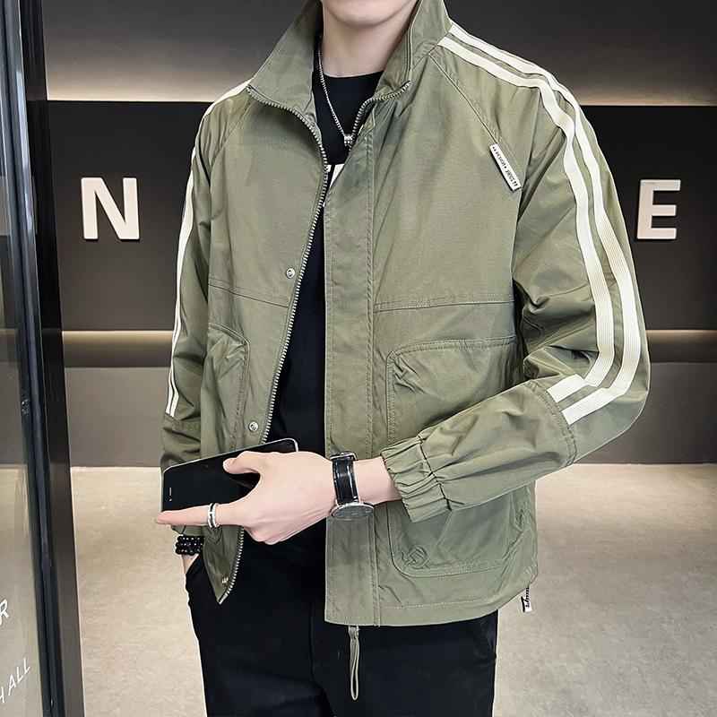

Весенне-осенний тренд Мужская куртка Молодежный трендовый бренд Полосатая куртка Летный костюм Модная популярная куртка в стиле милитари с воротником-стойкой 3XL recommends 150-85kg армия зеленый