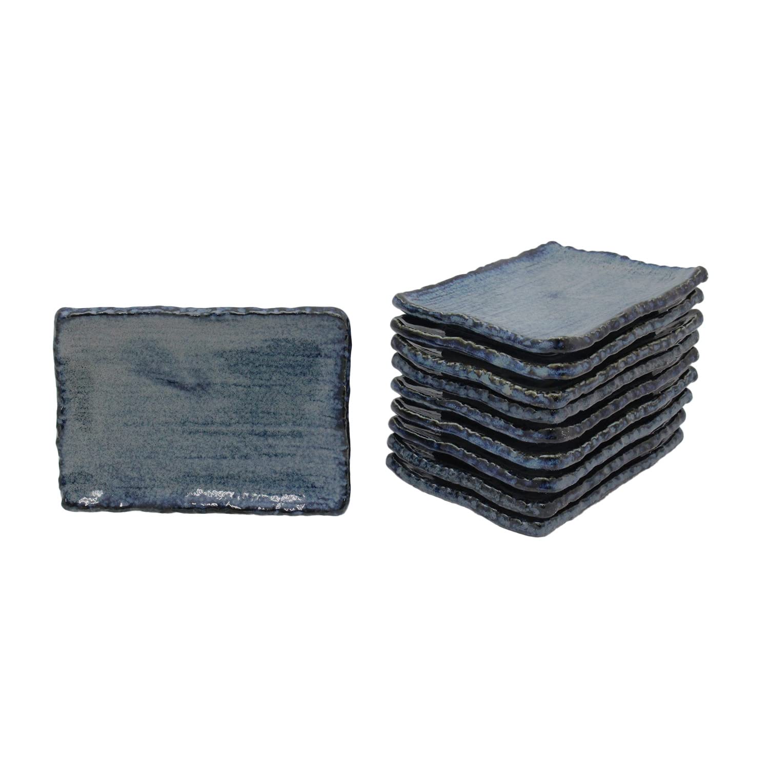 

Mino Ware Japanese Cafe Series Thick-Rimmed Square Plates with Indigo Snow Design (Set of 10) (Size: 16.5cm x 12cm x 2cm)