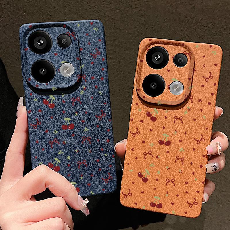 Kirsch-Bowknot-Print TPU-Hülle aus weichem Leder mit Textur für Xiaomi 13T Pro Poco X6 Redmi Note 14 13 Pro 12 11 Schlanke, stoßfeste, matte Schutzhülle