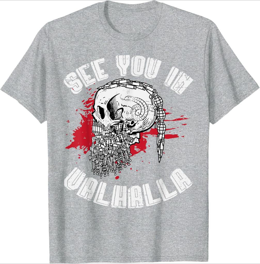 Nordic Warriors See You In Valhalla Norse Mythology Pattern Design100 Cotton Oneck Short Sleeve Printed Mens Tshirt