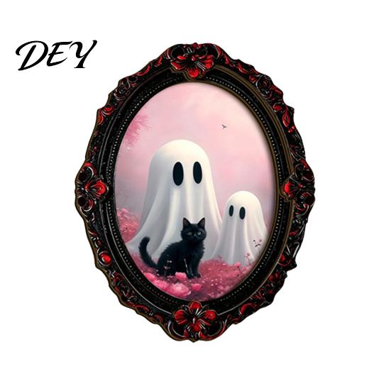 Halloween Collectible Magnets Dark Style Refrigerator Magnet, Retro Gothic Oval Photo Party Supplies Frame Decorative Magnetic Sticker for Metal