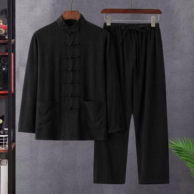 Men Casual Two-Piece Set Chinese Style Stand Collar Long Sleeve Disc Buckles Pockets