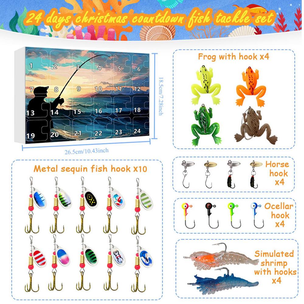 

Різдвяний рибальський адвент-календар барвистий практичний календар креативні рибальські адвент-приманки реалістичний 24-денний різдвяний рибальський календар Merry Christmas