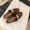 Sheepskin version~ Small gold buckle leather soft-soled mesh sandals women's summer breathable hollow sandals Mary Jane single shoes