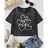 Simple Heart Print Washed Tee Shirt Women Fitness Summer Tops Casual Short Sleeve Cotton Comfortable Woman T-Shirts