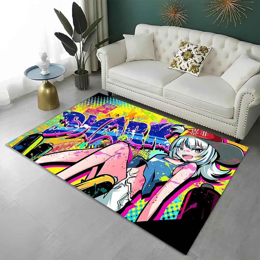 3D Cute Gawr Gura Hololive Cartoon Carpet Rug for Home Living Room Bedroom Sofa Doormat Decor,kids Area Rug Non-slip Floor Mat