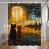 Cartoon Cat Looks Up At the Starry Sky Shower Curtain Washable Dirt-Resistant Shower Head Waterproof Polyester Bath Curtain