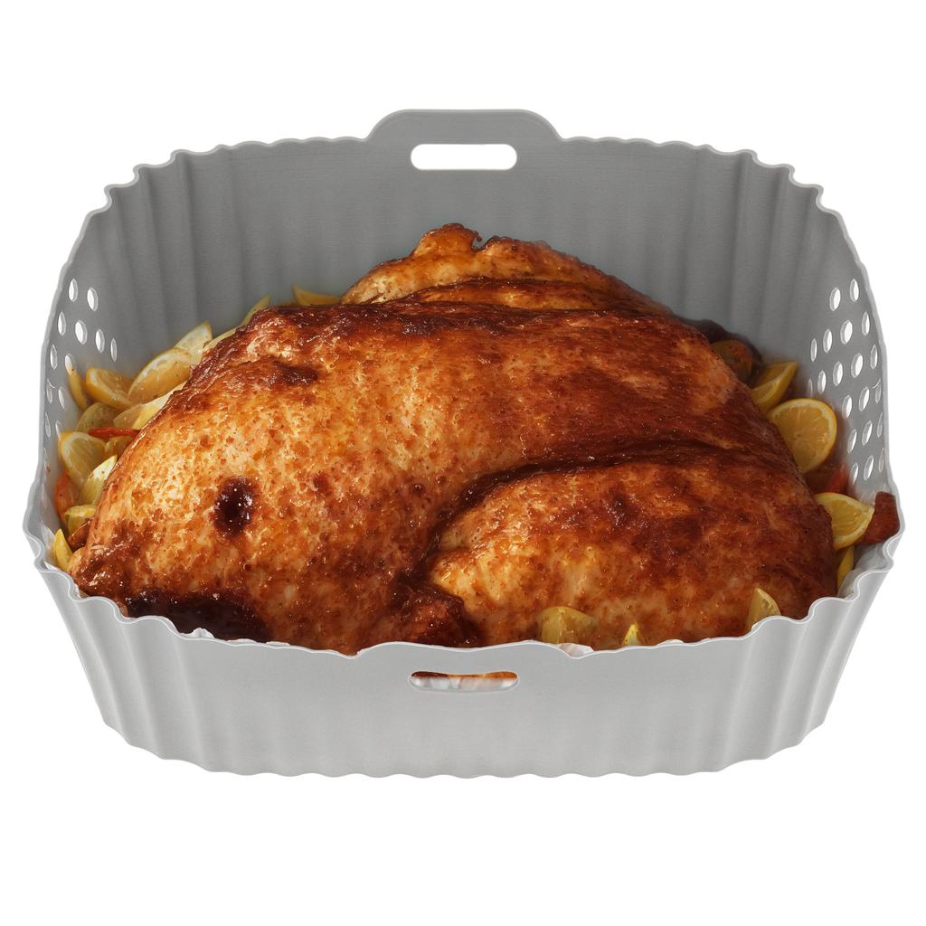 2pcs Gray Silicone Perforated Air Fryer Liners Rectangle Bonus Oven Gloves SL401 DZ201 DZ401 DZ550 Double Stack