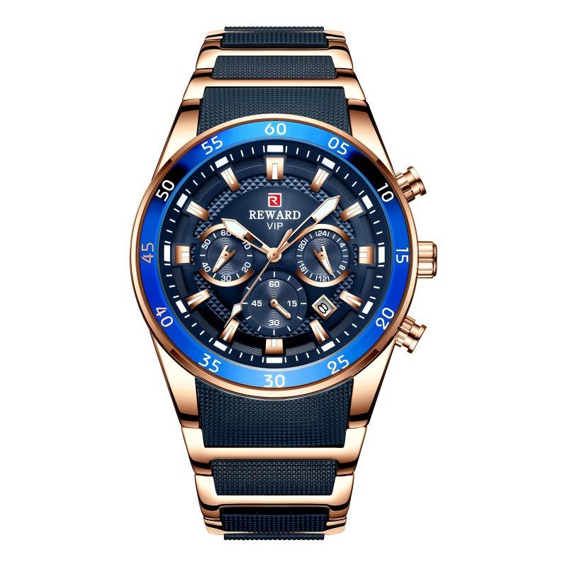 Rewd Multifunctional Sports Three-eye Watch Calendar Luminous Waterproof Solid Steel Belt M Men's Watch