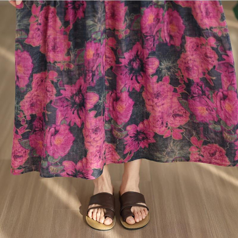 DIMANAF New 2026 Sundress Women Plus Size Summer Casual Print Long Dress Oversize Cotton Loose Maxi Floral Beach Holiday