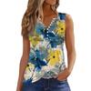 Women's Flowers And Plants Casual Loose Pleated Shirt V Collar Button-down T-shirt Shirt Sleeveless Vest Top