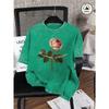 The Timeworn Scarlet Roses Print Women Washed T-Shirt Casual Comfortable T Shirts Cotton Summer Clothes Loose Short Sleeve