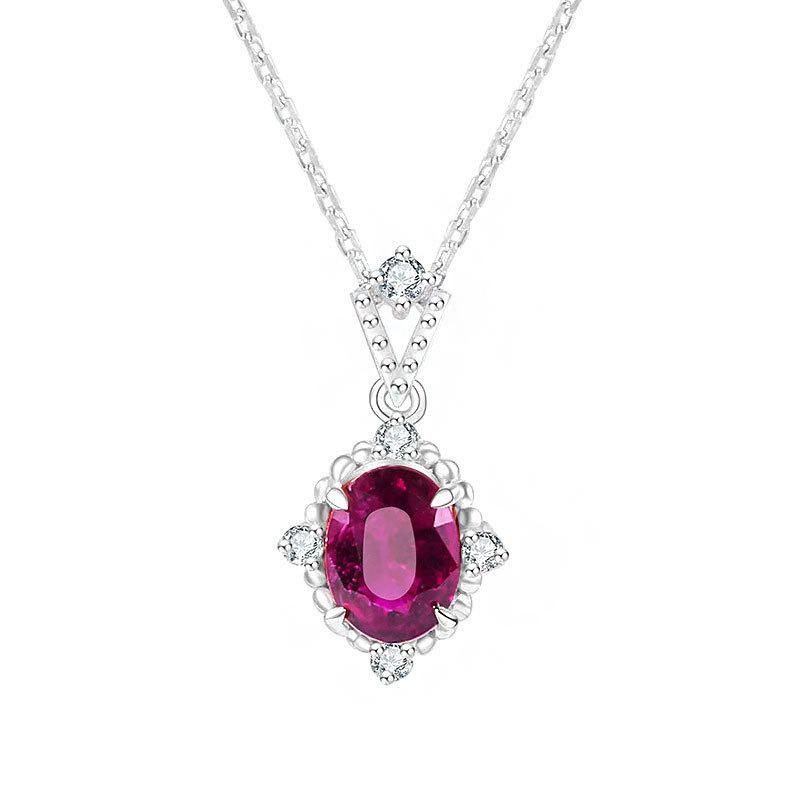 Exquisite Retro Palace Style Versatile Temperament, Red Zircon Ruby Necklace Versatile Hong Kong Style Women
