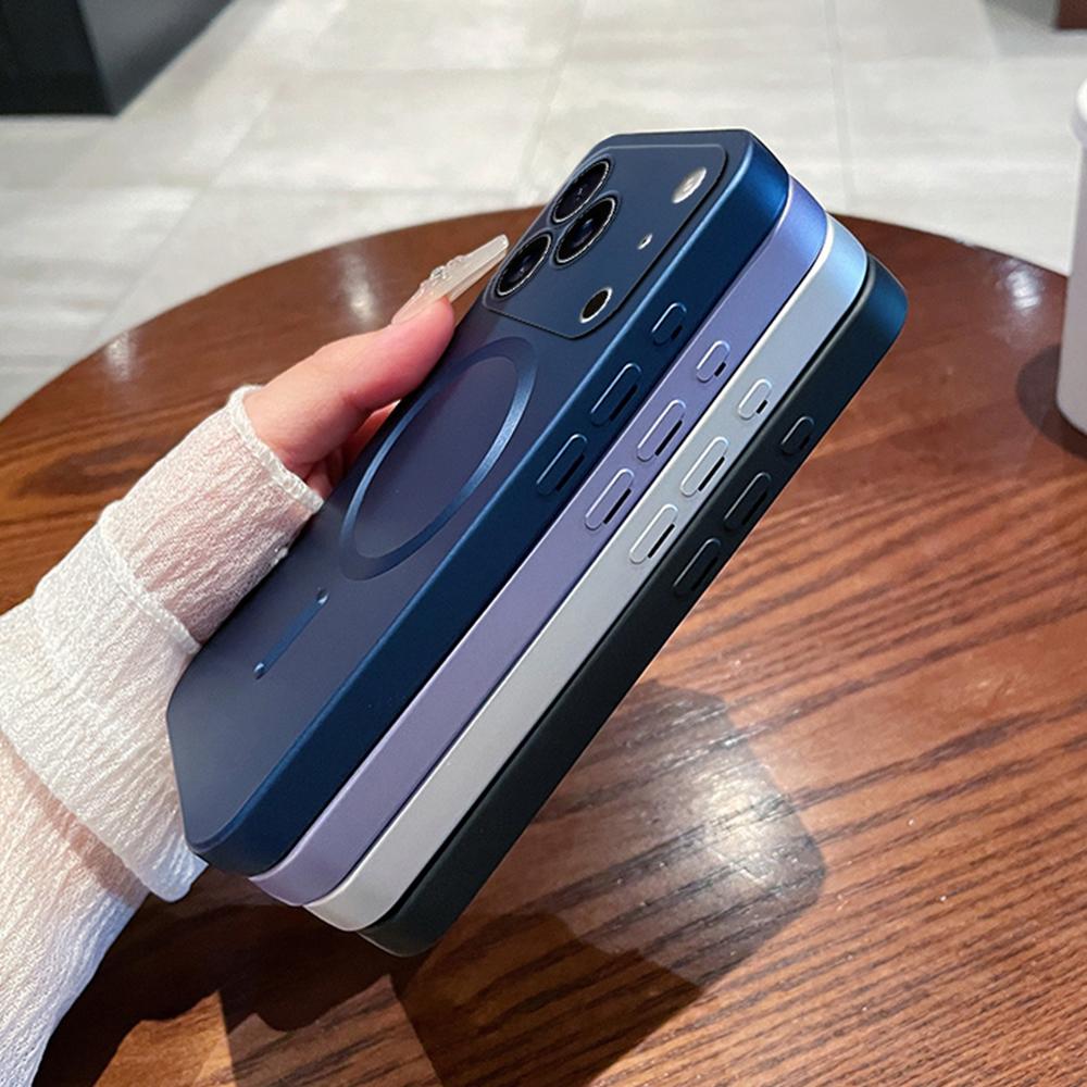 Desert Gold Metallic Paint Magnetic Charging Phone Case for iPhone 17 16 15 14 13 12 11 Pro Max Air Fine Hole Magsafe Soft Case