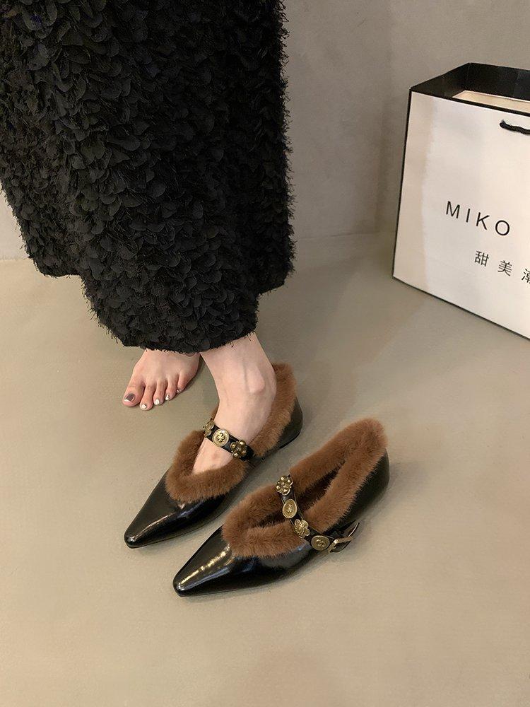 French Temperament Leopard Print Fluffy Slippers Women's Shoes 2025 New Autumn and Winter Bag Head Half Slippers Velvet Cotton Shoes