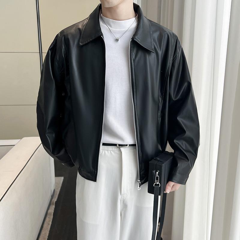 Unisex Retro Biker PU Leather Jacket with Double Zipper - Korean Style Light Luxury for Fall/Winter