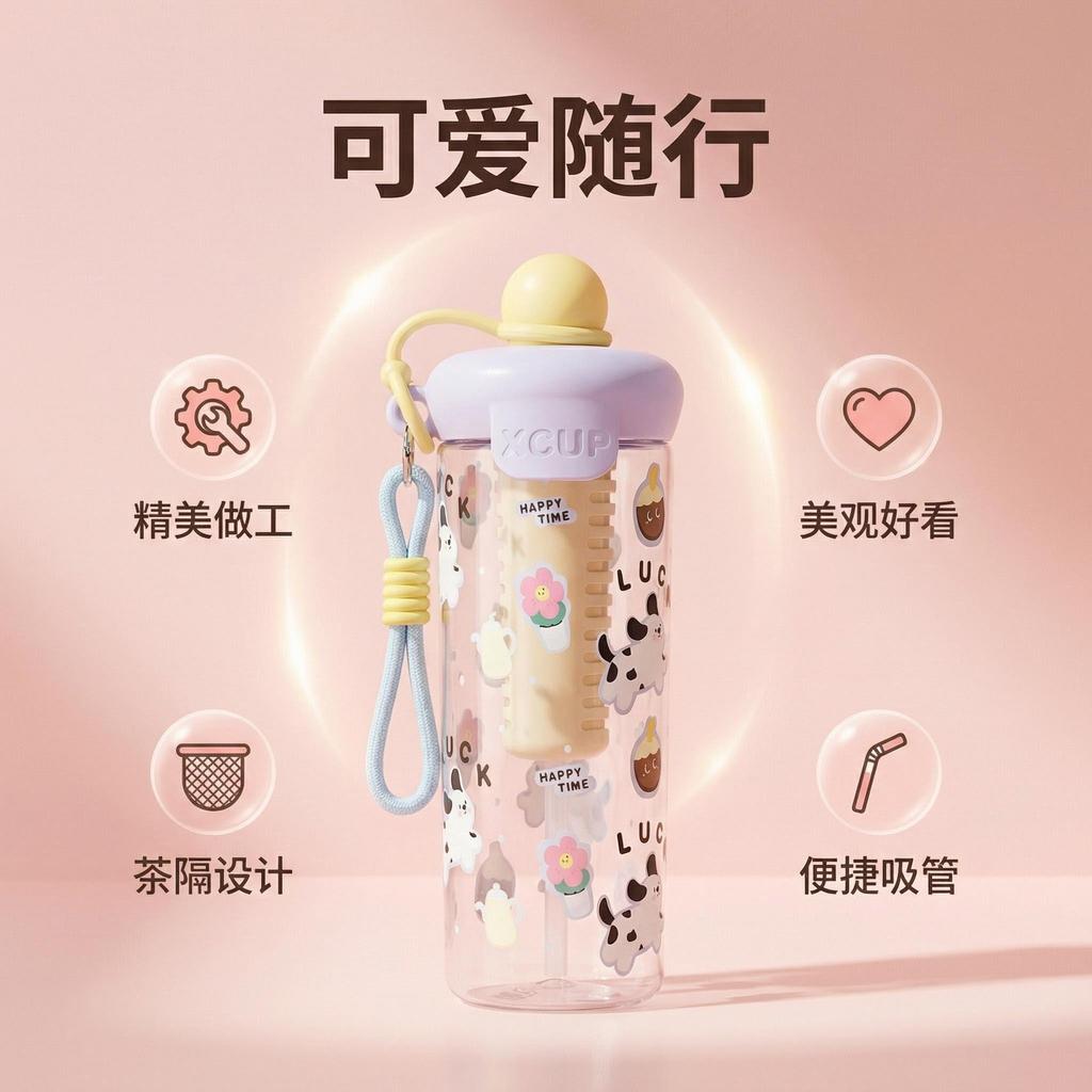 Large capacity summer portable straw cup girl cute cartoon cup