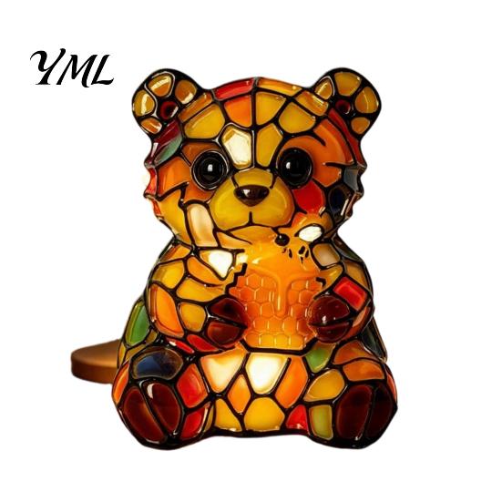 Pastoral Style Study Table Lamp Vintage Stained Glass Desk Lamp, Cute Animal Night Light, Decorative Bedroom Bedside Decor Ornament Reading