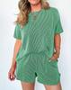 Women Casual Two Piece Set Short Sleeve Round Neck Top Elastic Waist Shorts