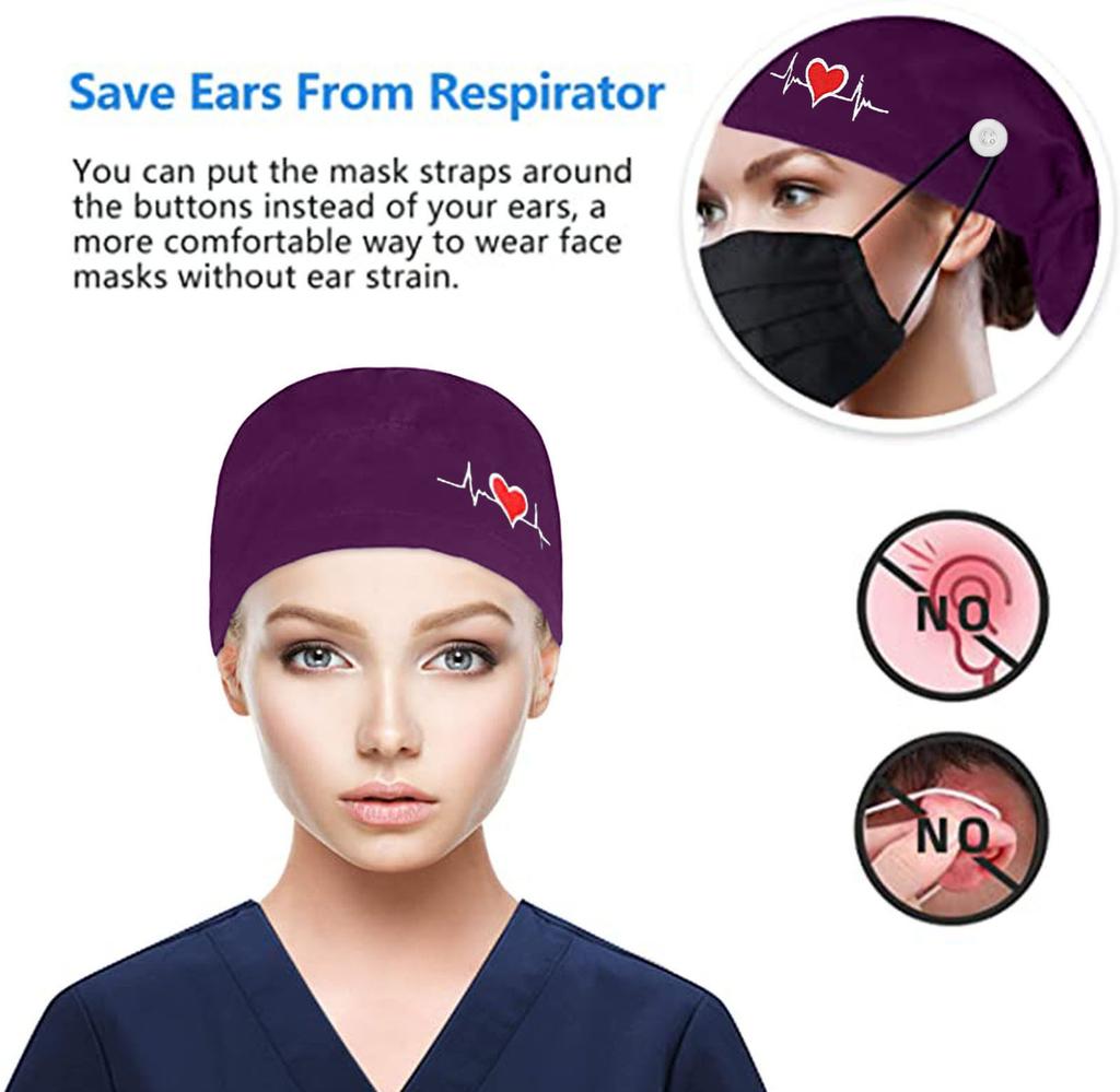 Adjustable Surgical Scrub Caps Working Cap Ponytail Holder Bouffant Nursing Hats With Buttons Long Hair Turban Hats Women & Men