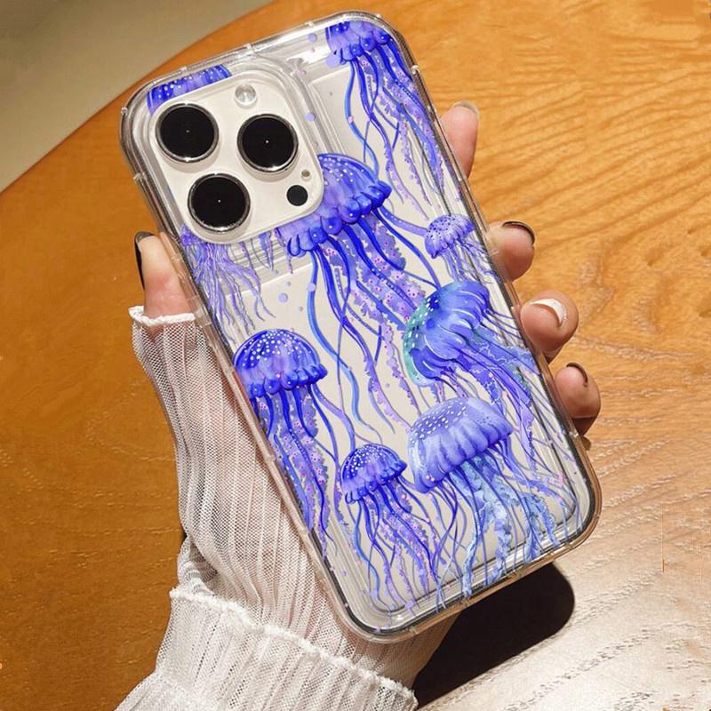 Ocean Jellyfish Pattern Phone Case for Samsung S25 S24 S23 S22 FE Plus Ultra A53 A52 A14 A54 A35 A15 A55 5G Clear Soft Cover