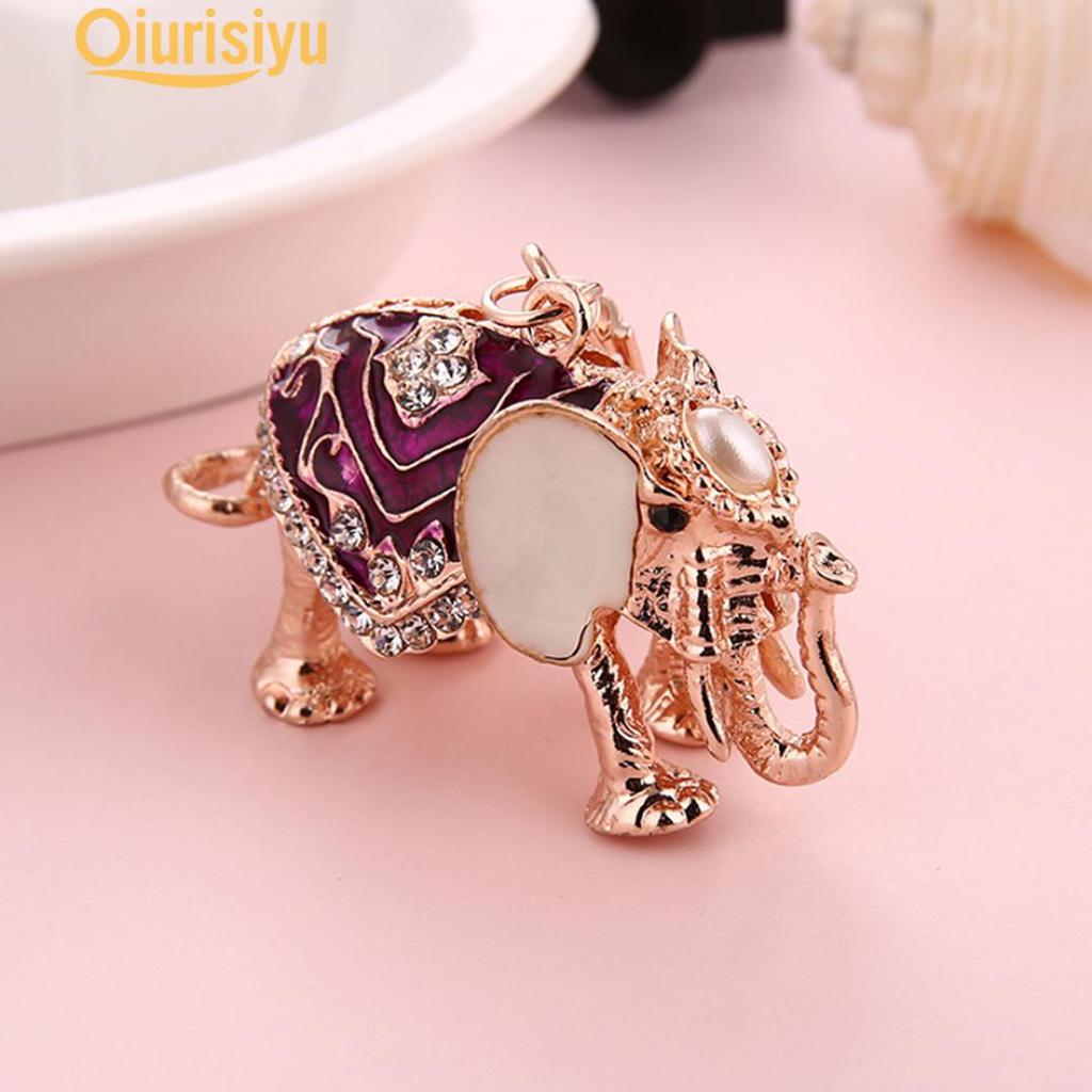 Crystal Elephant Keychain Keyring Rhinestone Key Chain Ring Bag Purse Car Charm