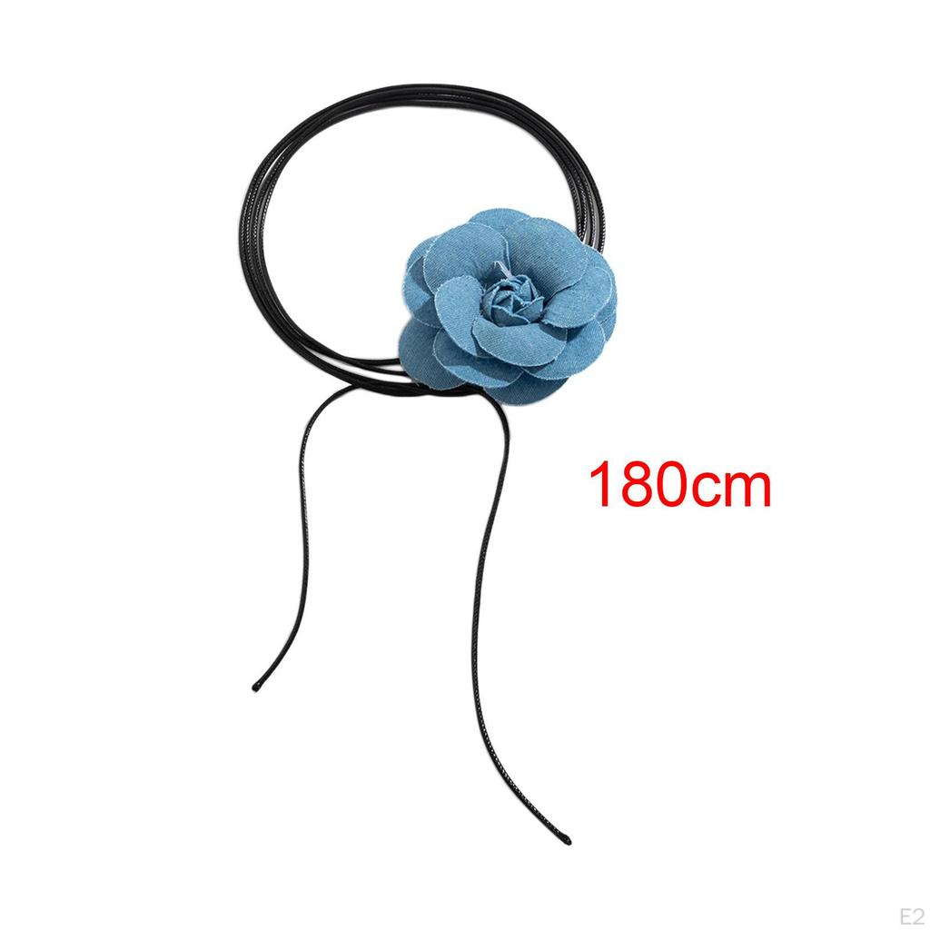 Big Flower Choker Necklace Vintage Style, Denim Large Neck