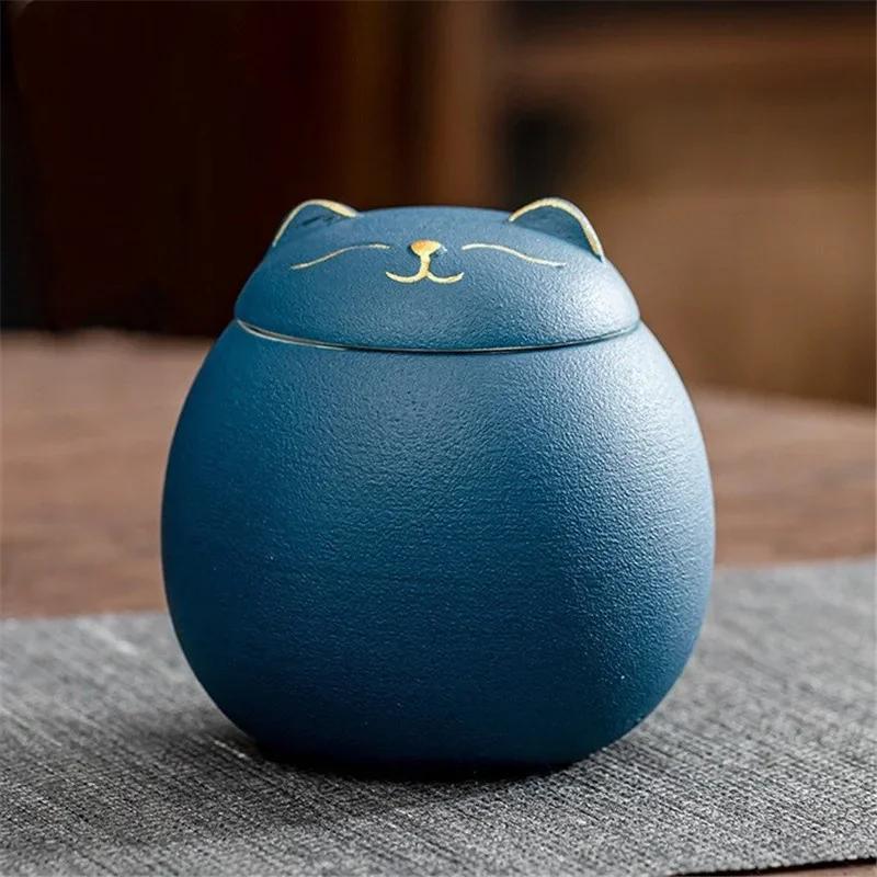 

230ML Tea Storage Jar Cute Pets Gradient Color Ceramics Jar Cat Tea Can Moisture Proof Household for Candy Sealed Storage Box синій