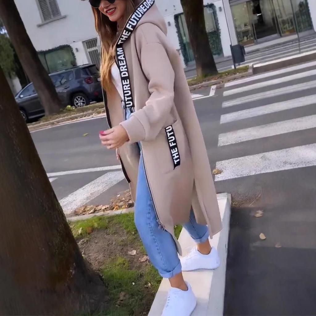 Mikina Cardigan Ženy Dlouhé kabáty s kapucí Splice Ležérní Zip Kabát Kapsa Outwear Pevná bunda