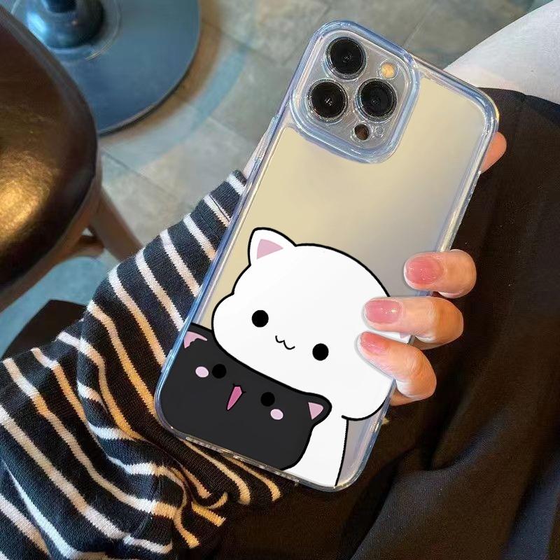 Cartoon Cat Duo Phone Case For iPhone 17 Air 16E 16 15 14 11 Pro Max Plus 13 12 Mini 8 7 X Transparent Shockproof Cover