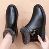Casual Side Zip Pu Ankle Boots Women 2025 Winter Warm Short Plush Non Slip Mom's Shoes Vintage Soft Faux Fur Wedge Heel Booties