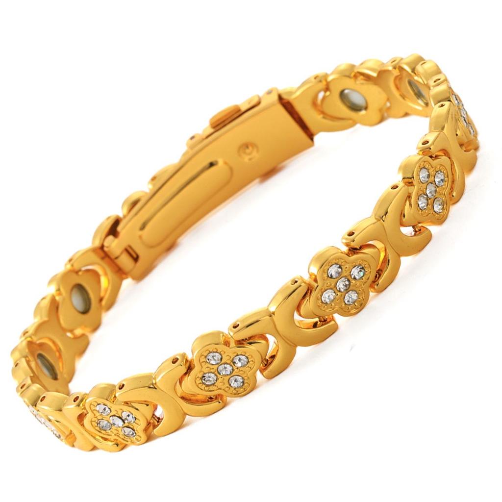 Europäisches & Amerikanisches Magnetarmband: Modischer vierblättriger Kleeblatt-Legierung mit Diamantbesatz, einreihiger Magnetschmuck für Damen.