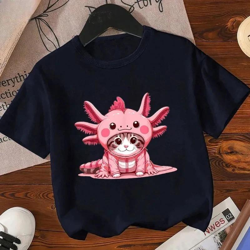 2026 Axolotl Kawaii T Shirt Kid Summer Fashion T Shirt Children Streetwear Boba Axolotl Anime Casual Child Clothing Tshirts